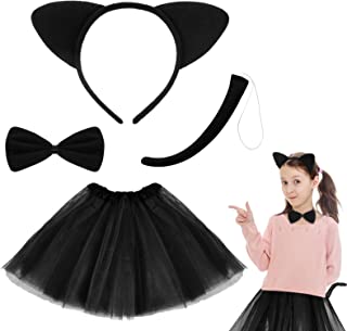 Cat Skirt Crown Tail and Bow Tie Set Black Color Child Size