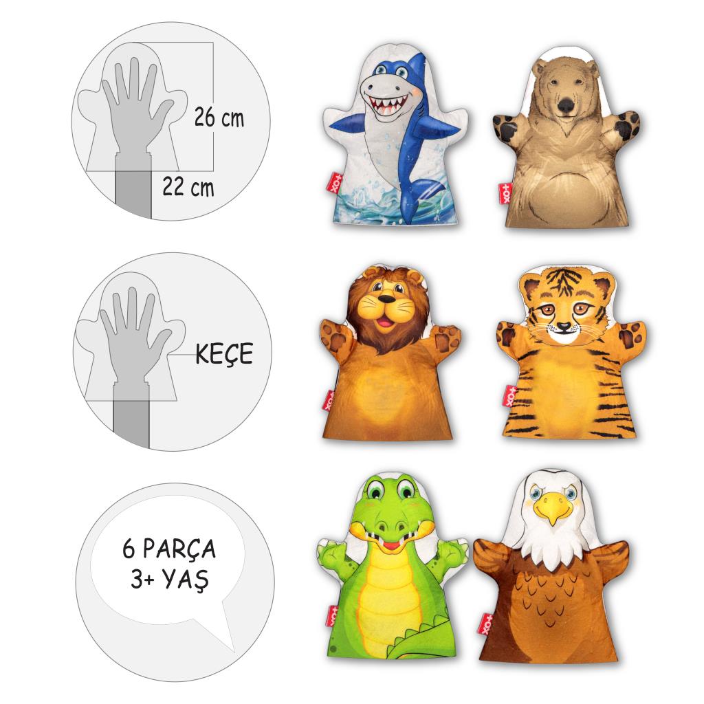 6 Piece Wild Animals Hand Puppet Set , Educational Toy