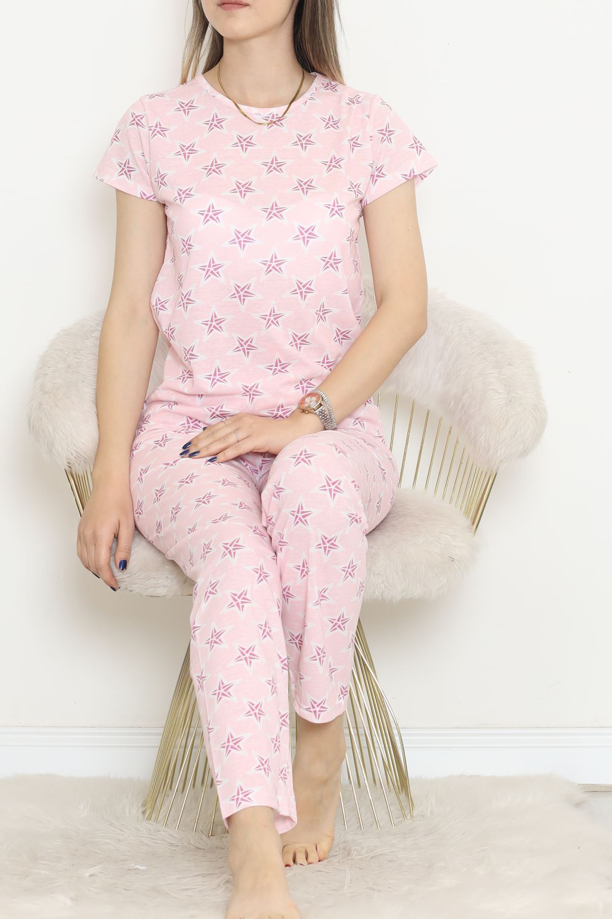 Patterned Pajama Set Pink and White