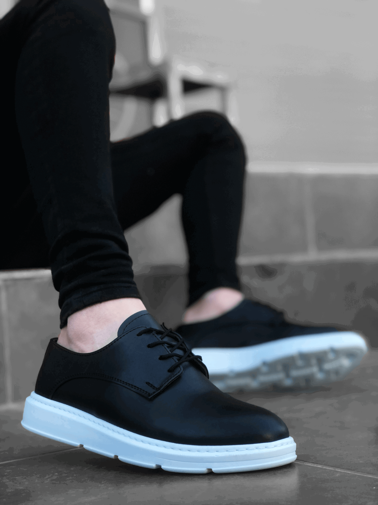 Lace-up Classic Black White High Sole Casual Men's Shoes