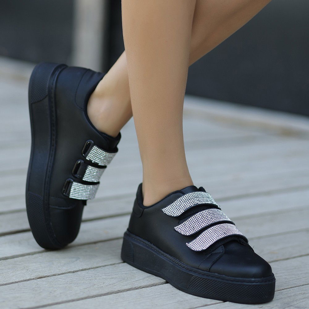 Black Skin Velcro Sneakers