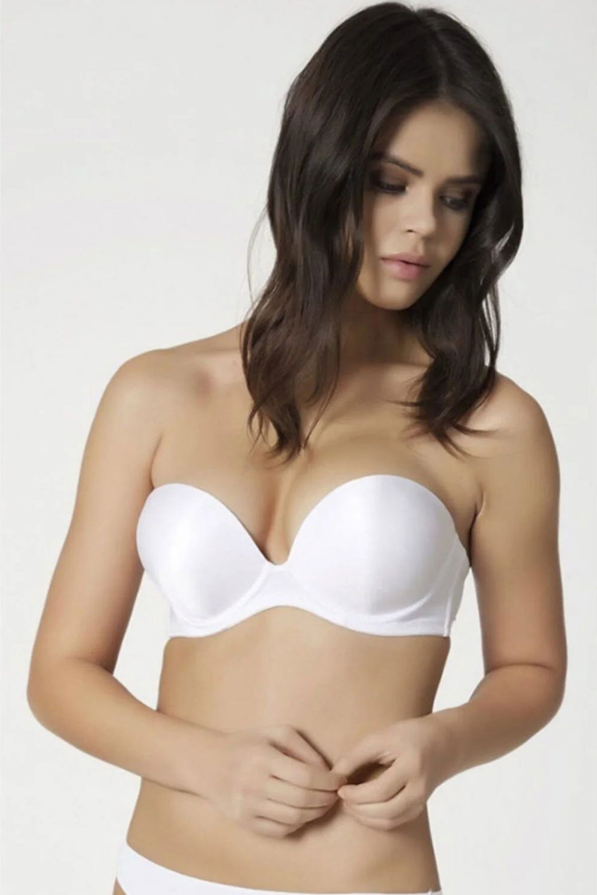 Women's White Back Sheer Push-up 2 Size Up Padded Strapless Bra Cindy