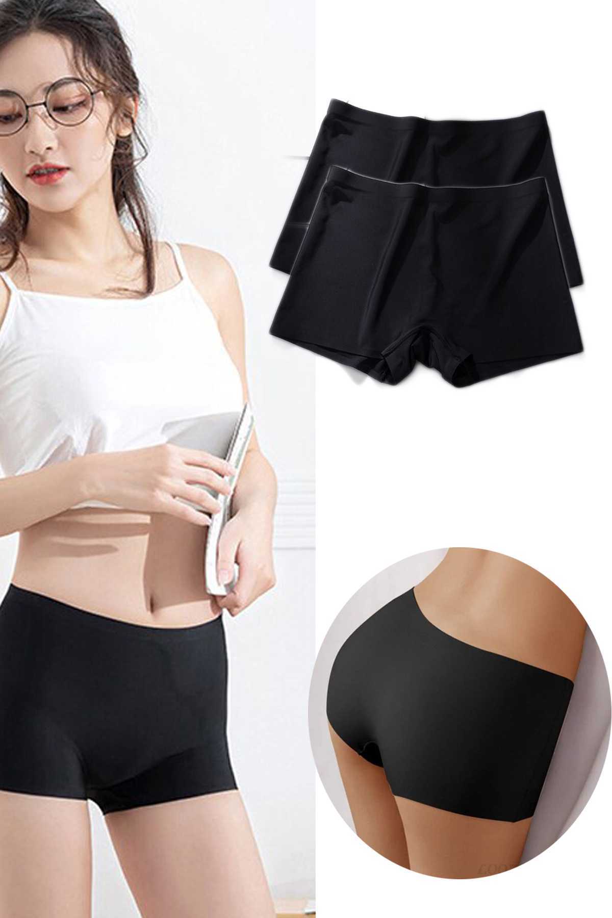 2Pcs Women Seamless Invisible Invisible No Trace Mini Shorts Boxers Black