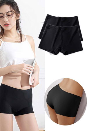 2Pcs Women Seamless Invisible Invisible No Trace Mini Shorts Boxers Black