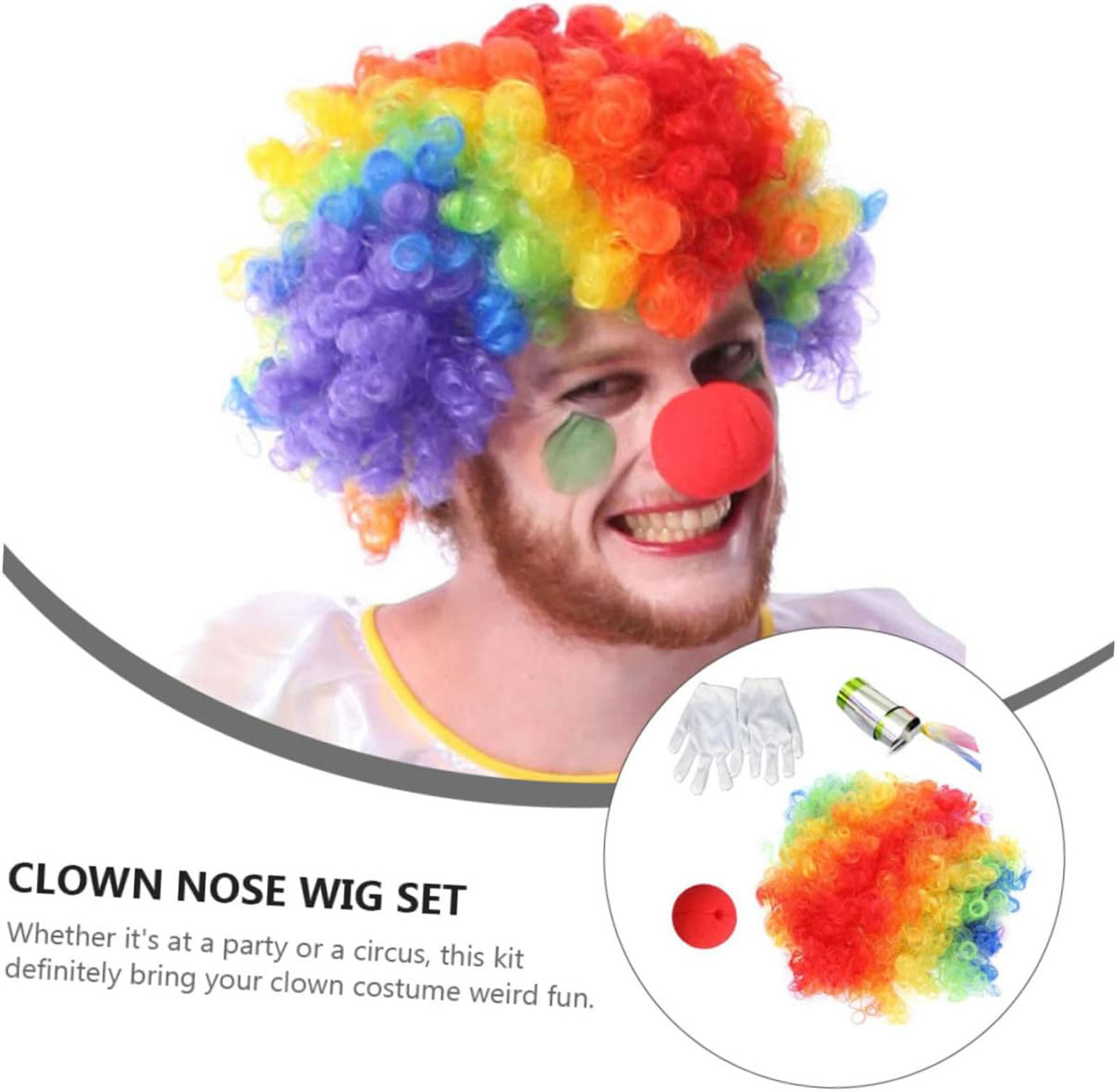 Clown Hair Clown Nose Clown Gloves Clown Magic Walking Stick Set of 4