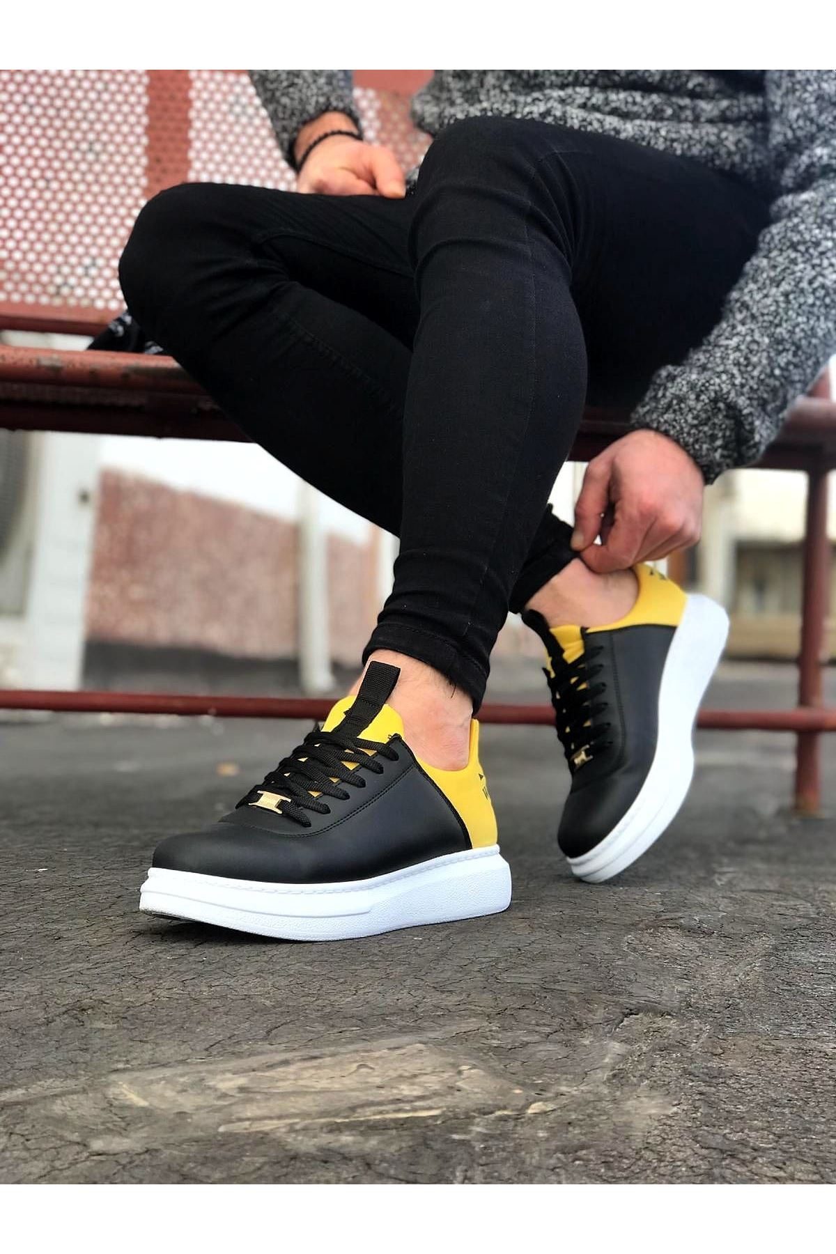 Black Yellow Thick Sole Casual Men's Shoes