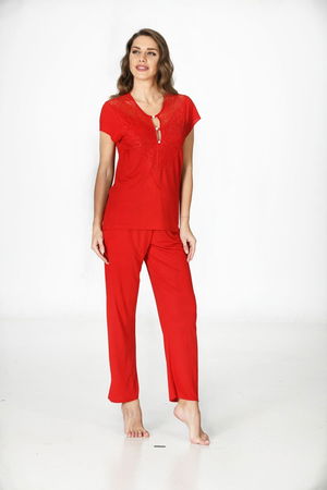 Red Combed Pajama Set