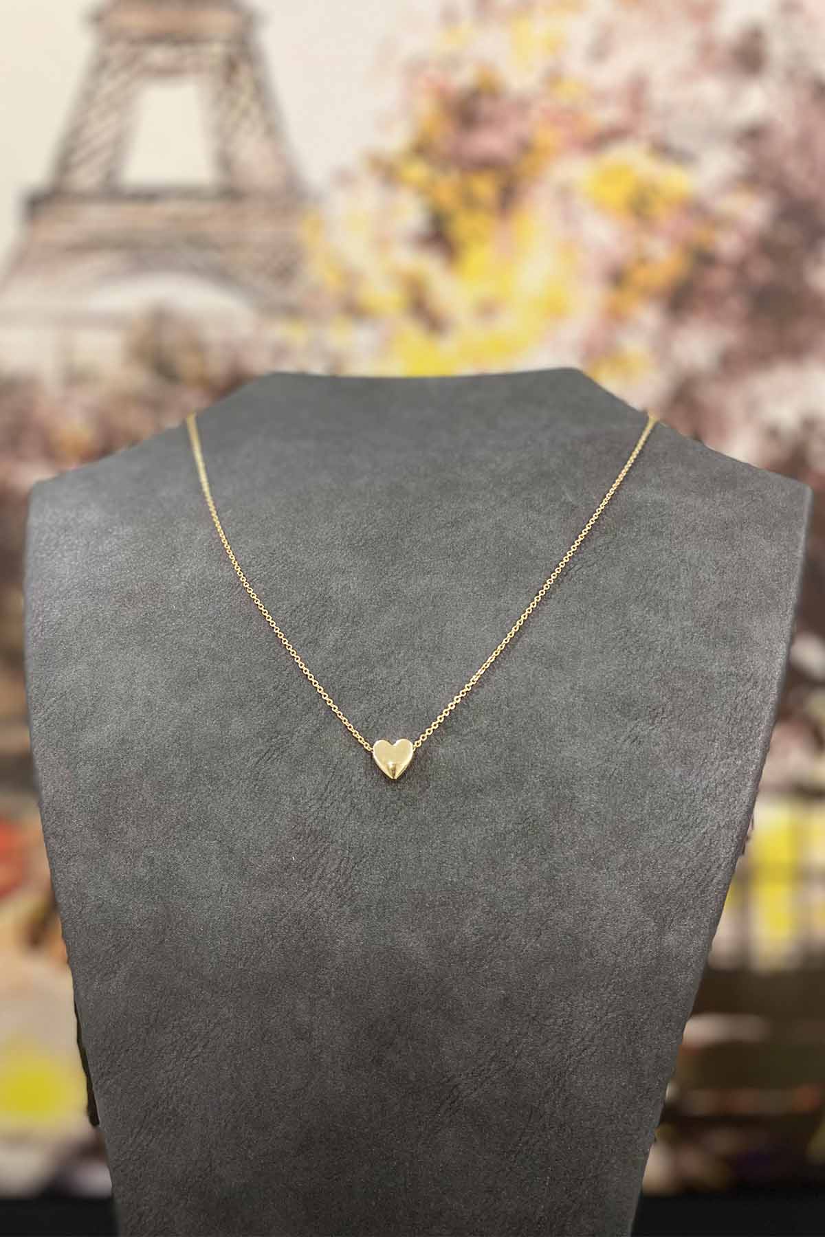 Gold Plated Minimal Heart Design Thin Chain Necklace 40 cm