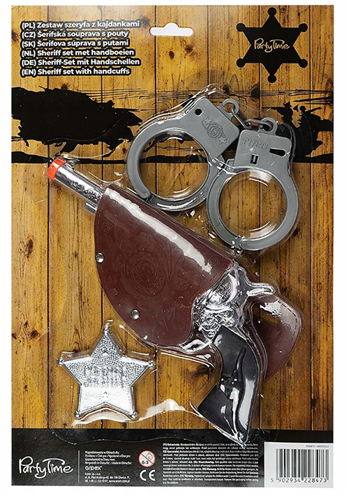 Cowboy Sheriff Pistol Cuff and Badge Costume Set 3 Piece for Shows