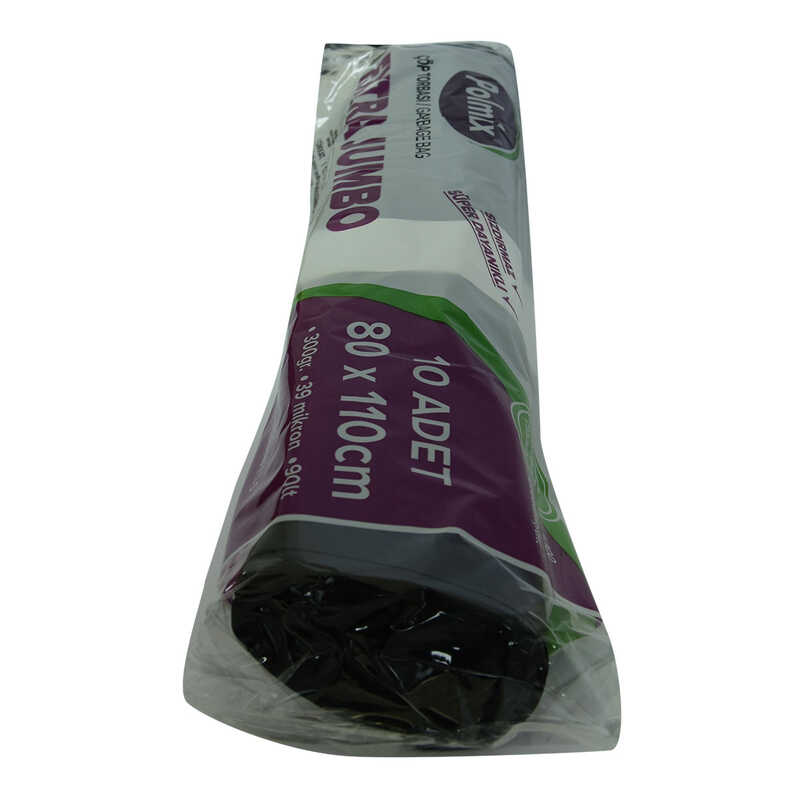 Garbage Bag Extra Jumbo Size 80x110Cm 300Gr 39Mikron 90Lt Black Roll 10 Pieces