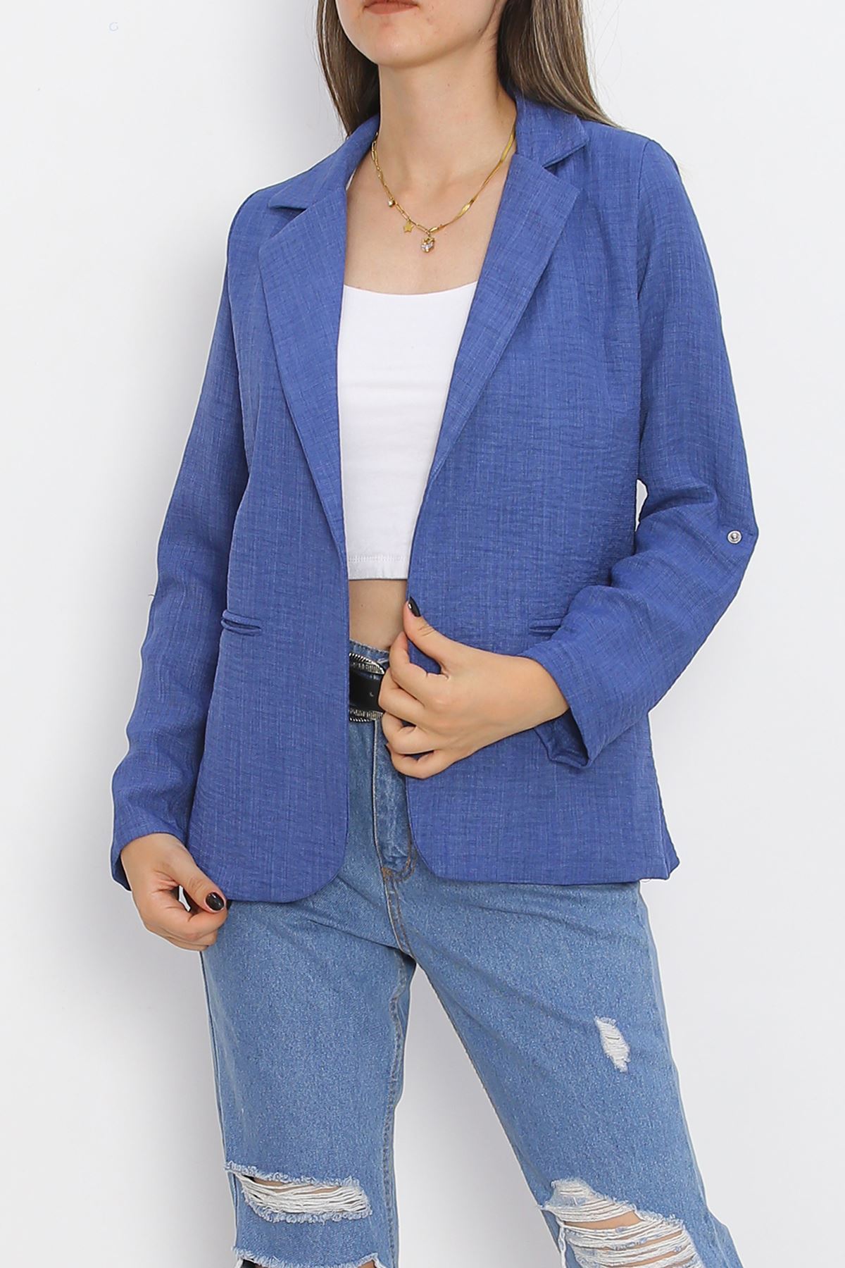 Spring Jacket with Sleeve Buttons Indigo