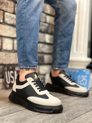 Gray Black Thick High Sole Lace-Up Sneakers For Men