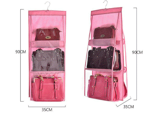 6-Compartment Practical Closet Bag Rack/Organizer (Pink)