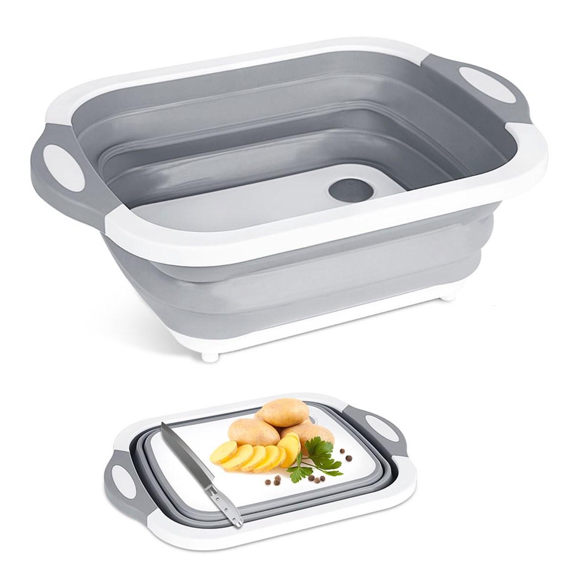 Folding Chopping Board - Vegetable Washing Bowl Basin with Drain