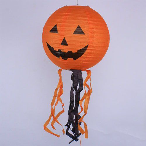 Pumpkin Paper Japanese Led Ornament - Pumpkin Decor Round Lantern Ornament 25 cm