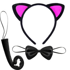 Cat Ear Crown Tail and Bow Tie Set of 3 Child Size Fuchsia Color