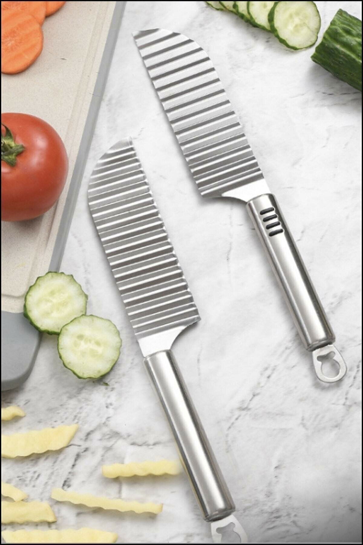 Serrated Potato Cutting Knife - Shaped Vegetable and Fruit Slicer