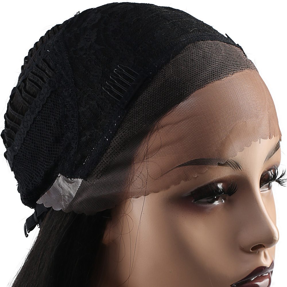 Straight Kanekalon Fiber Synthetic Tulle Wig / Black / Dark Brown Ombré