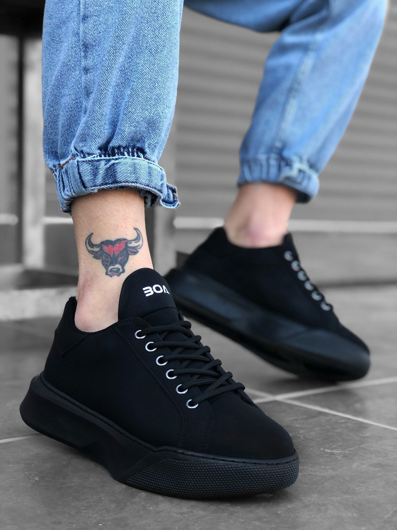 Lace-up Men's High Sole Black Sneakers