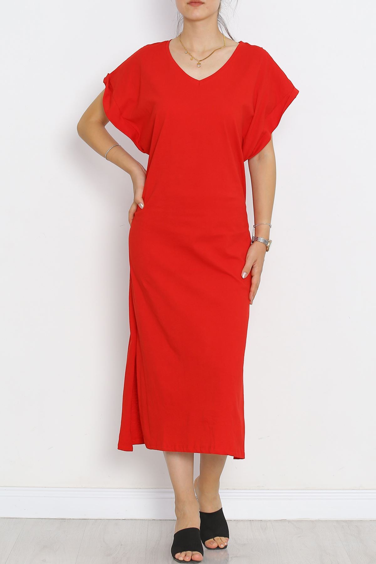 V-Neck Single Jersey Dress Red