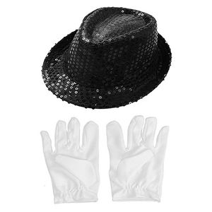 Black Color Sequin Kids Hat and White Color Kids Gloves