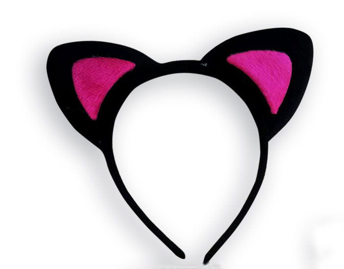 Cute Cat Ear Fluffy Cat Crown Black Inside Candy Fuchsia Color 17x15 cm