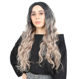 Kanekalon Fiber Synthetic Long Water Wavy Look Wig / Black / Ashy Platinum Ombré