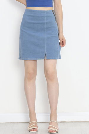 Denim Skirt with Slits Light Blue