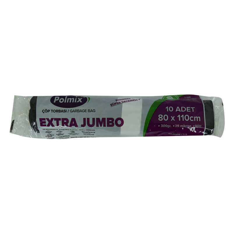 Garbage Bag Extra Jumbo Size 80x110Cm 300Gr 39Mikron 90Lt Black Roll 10 Pieces