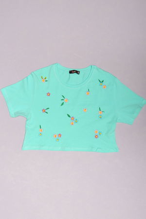 10-16 Years Embroidered Kids T-Shirt Mint