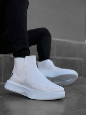 Men's High Sole White Sport Boots with Unlaced Straps