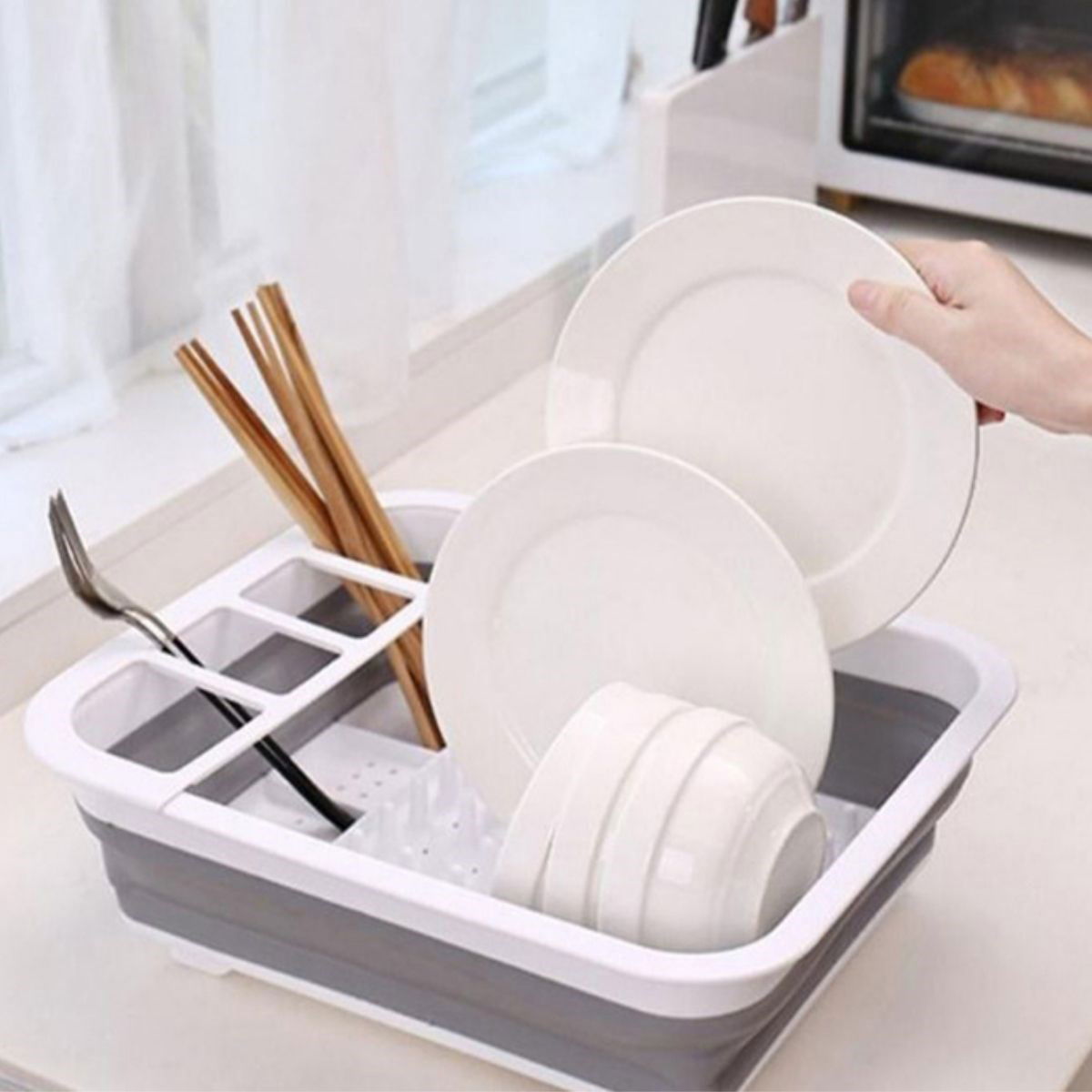 Countertop Folding Dish Dryer with Spoon Compartment