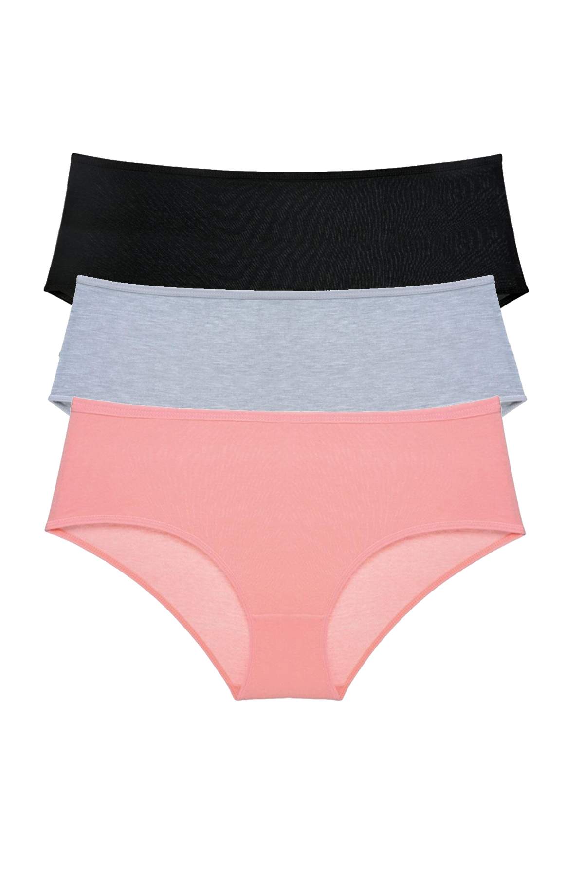 3Pcs Women High Waist Bato Panties Black Gray Powder