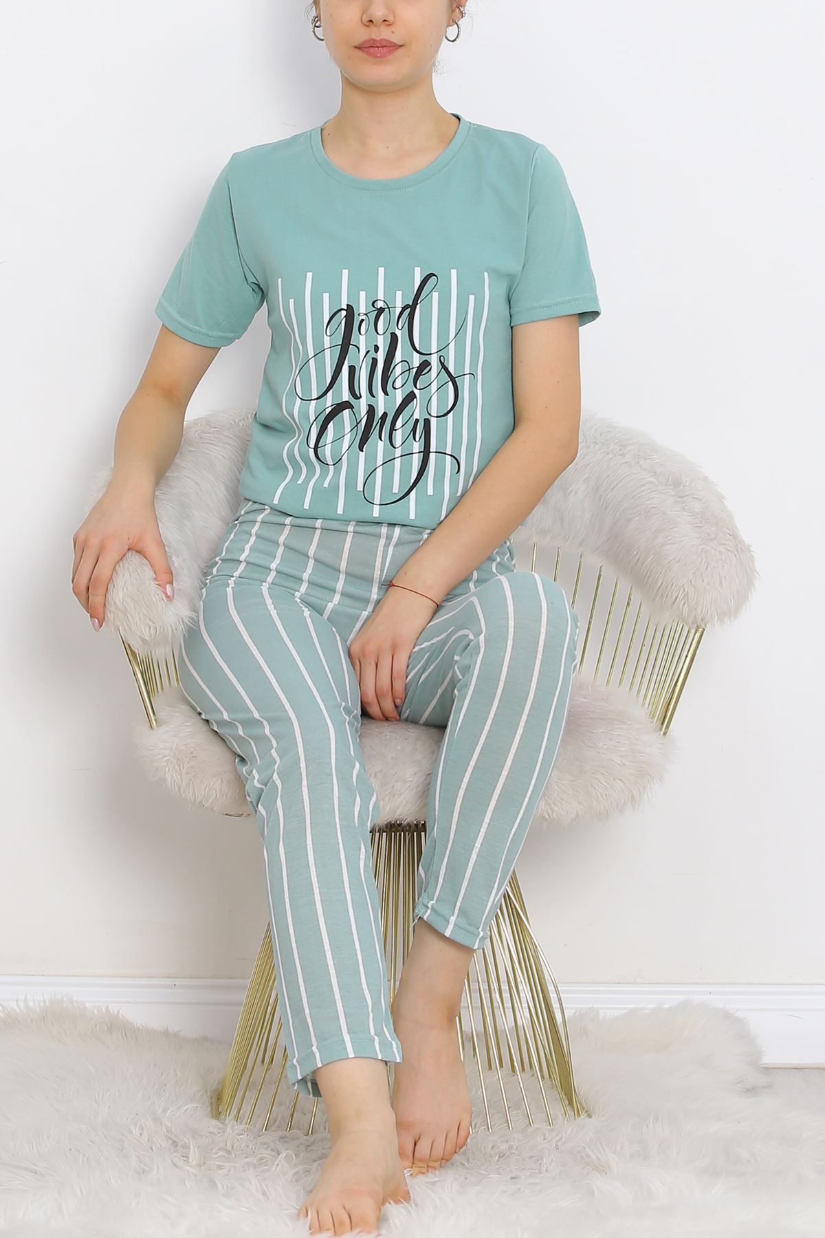 Patterned Pajama Set Mintyeşili