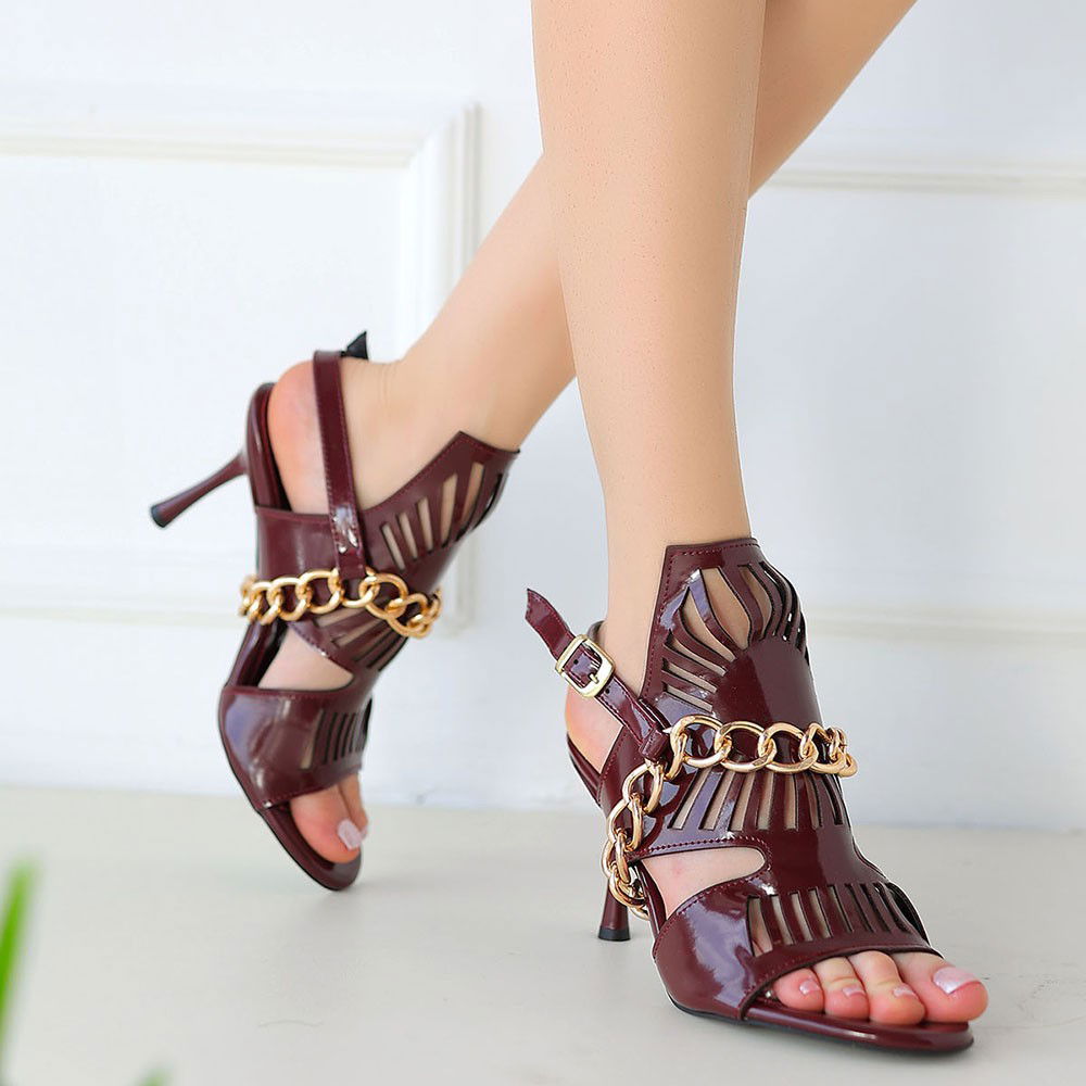 Burgundy Patent Leather Heeled Shoes