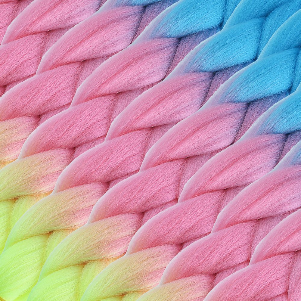 Afro Braiding Color Transition Synthetic Hair 100 Gr. / Light Blue / Pink / Neon Yellow