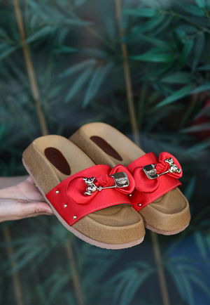 Red Satin Teddy Bear Slippers