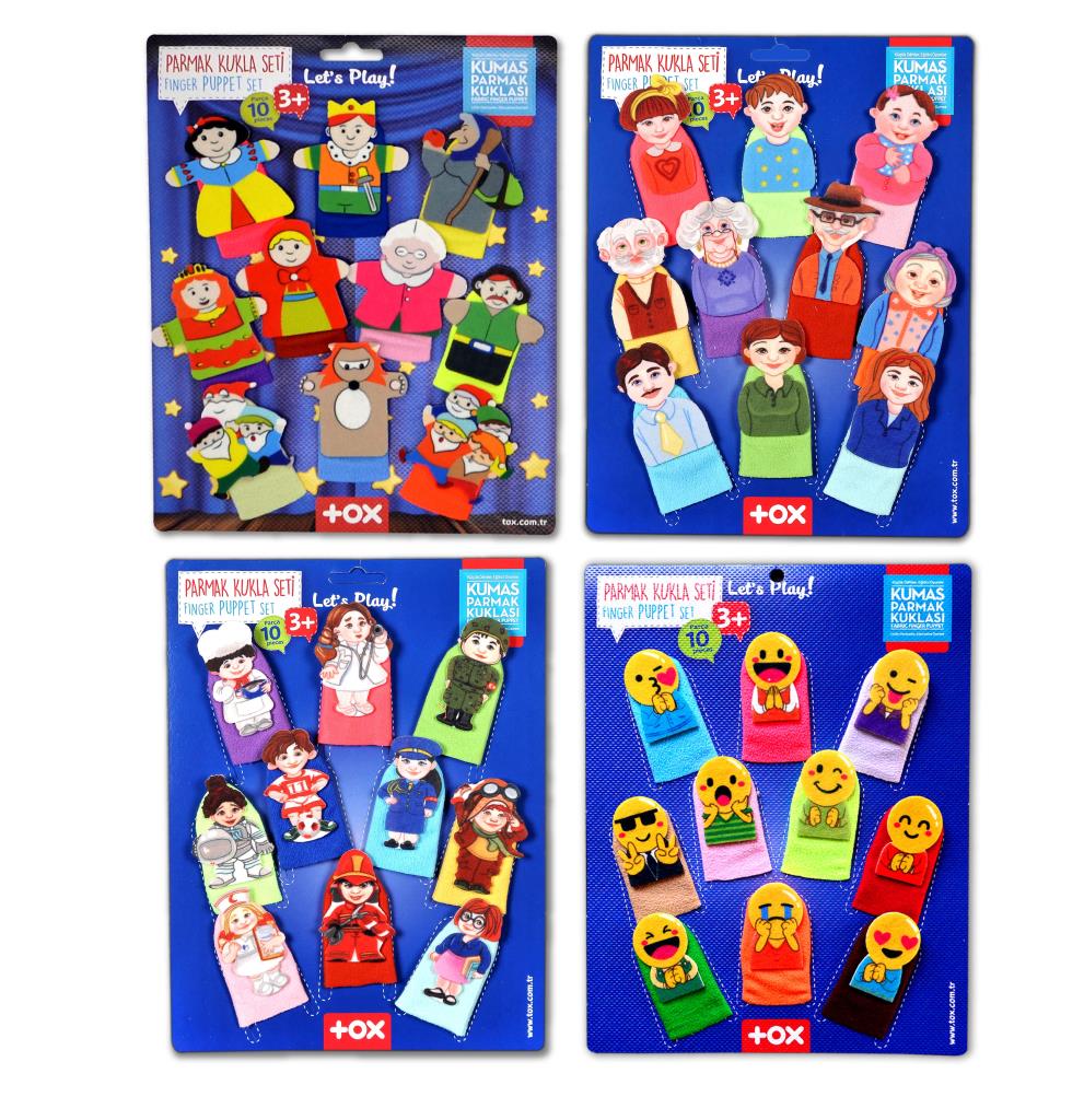 4 Set - 40 Pieces Fairy Tale Heroes, Family Members, Professions and Emojis Finger Puppet