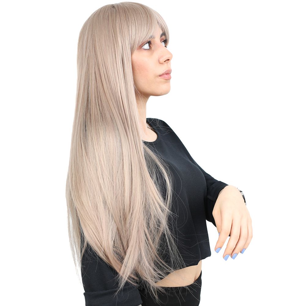 Kanekalon Fiber Synthetic Long Straight Bangs Wig / Ashy Baby Yellow