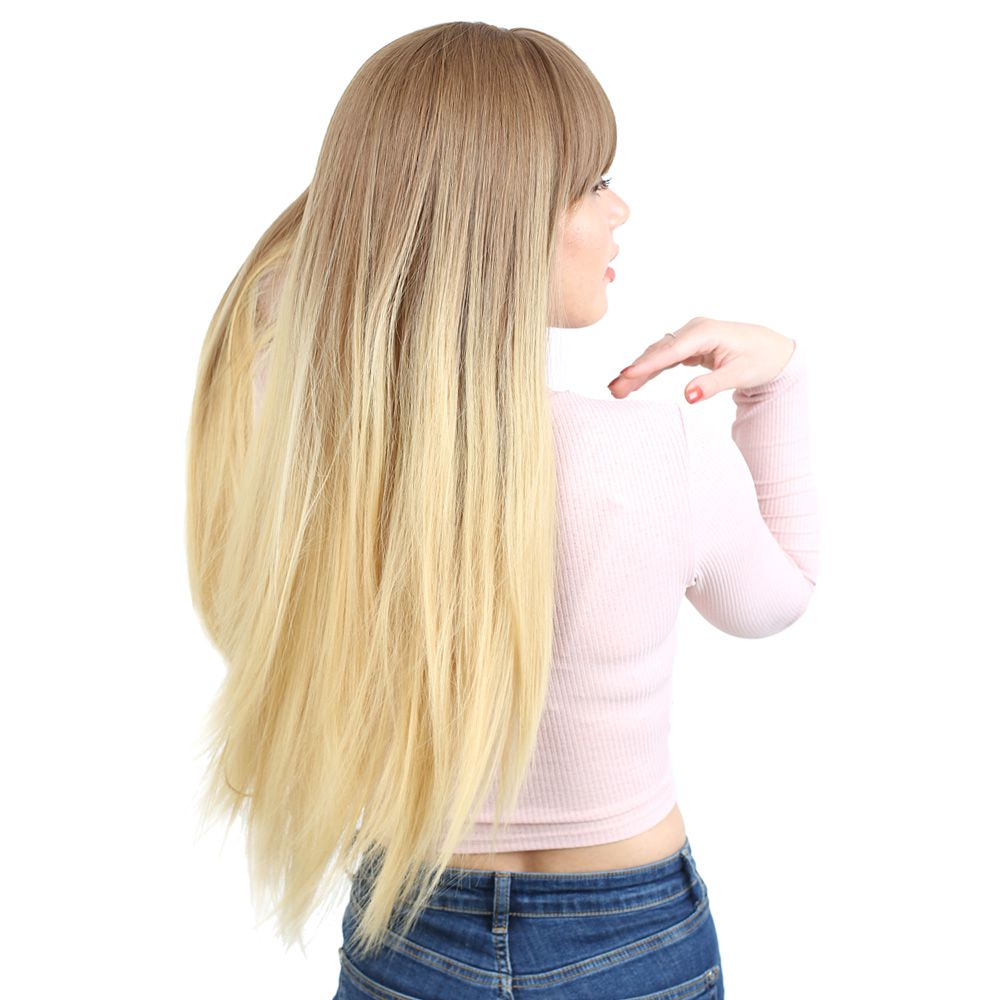 Kanekalon Fiber Synthetic Long Straight Bangs Wig / Auburn / Yellow Ombré