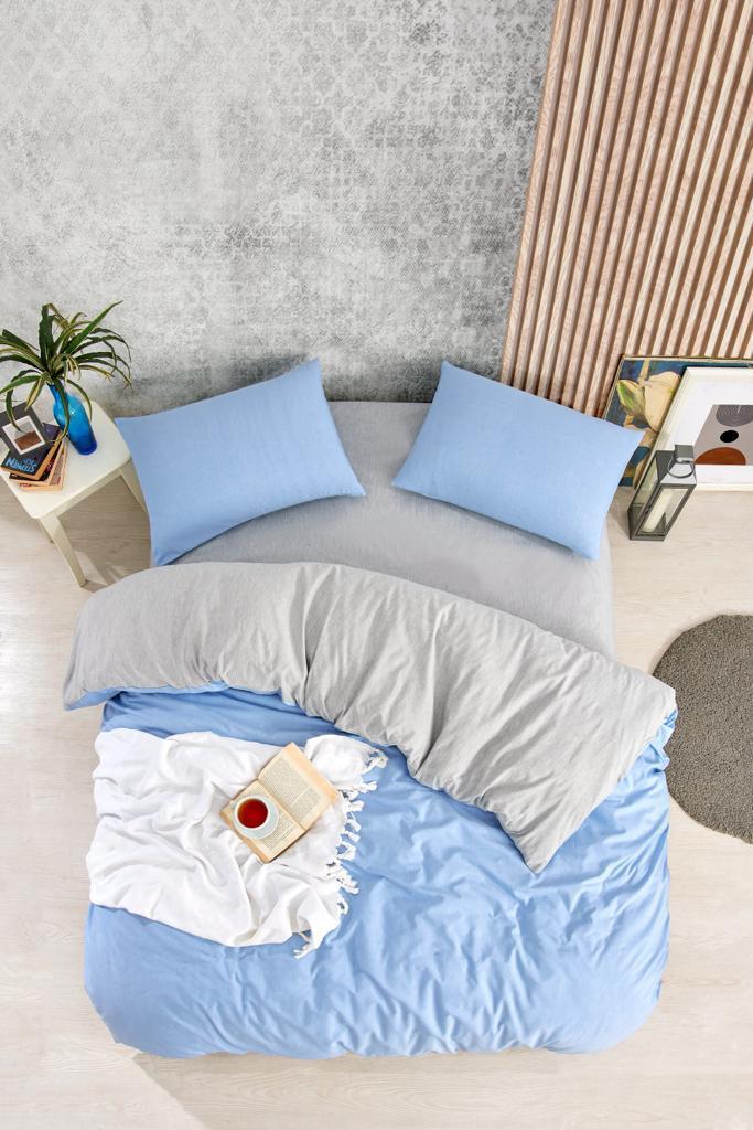 Solid Color Blue Double Duvet Cover Set