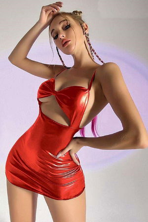 Women Fancy Leather Costume Harness Erotic Outfit D21047 Red