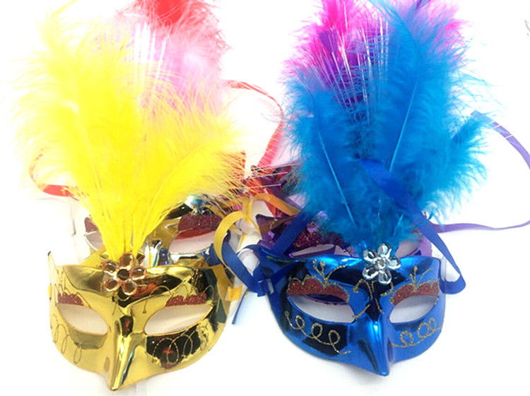 Colorful Feather Venetian Party Mask Mixed Color 12 Pcs