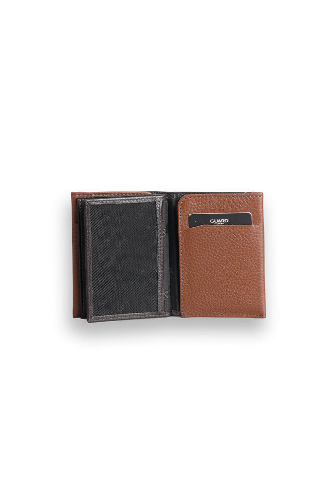 Brown - Tan Genuine Leather Card Holder with Dual Color Compartments