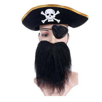 Gold Color Pirate Hat Beard and Eye Patch Child Size