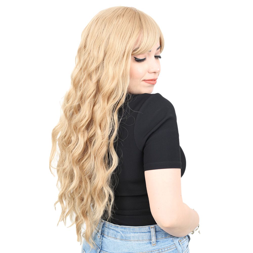 Kanekalon Fiber Synthetic Wig with Special Bangs Long Water Wavy Look / Pumpkin