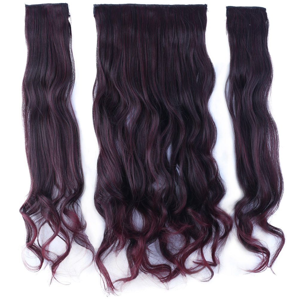 Kanekalon Fiber Synthetic Wavy Half Moon + 2 Side Hair Snaps / Dark Red