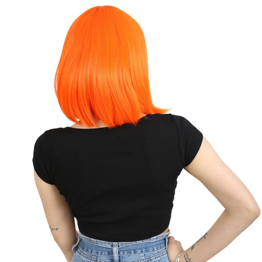 Kanekalon Fiber Synthetic Wig with Blunt Bangs / Orange