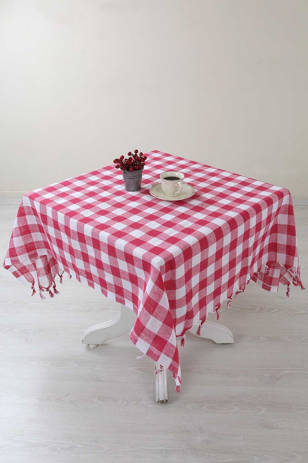 Checkered Fringed Red Table / Picnic / Tablecloth 165x170 Cm