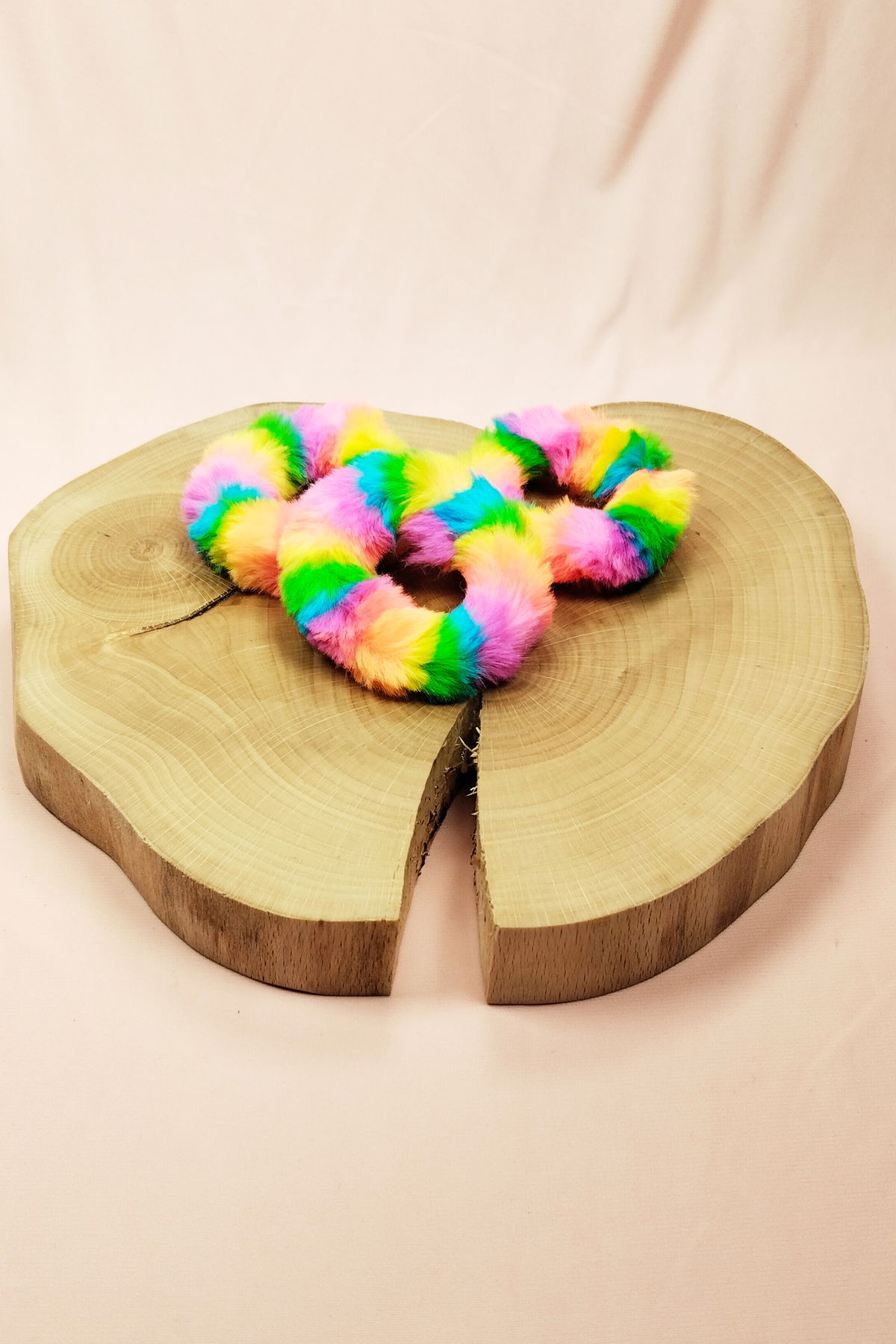 Colorful Plush Rainbow Ponytail Round Buckle 3 Pcs